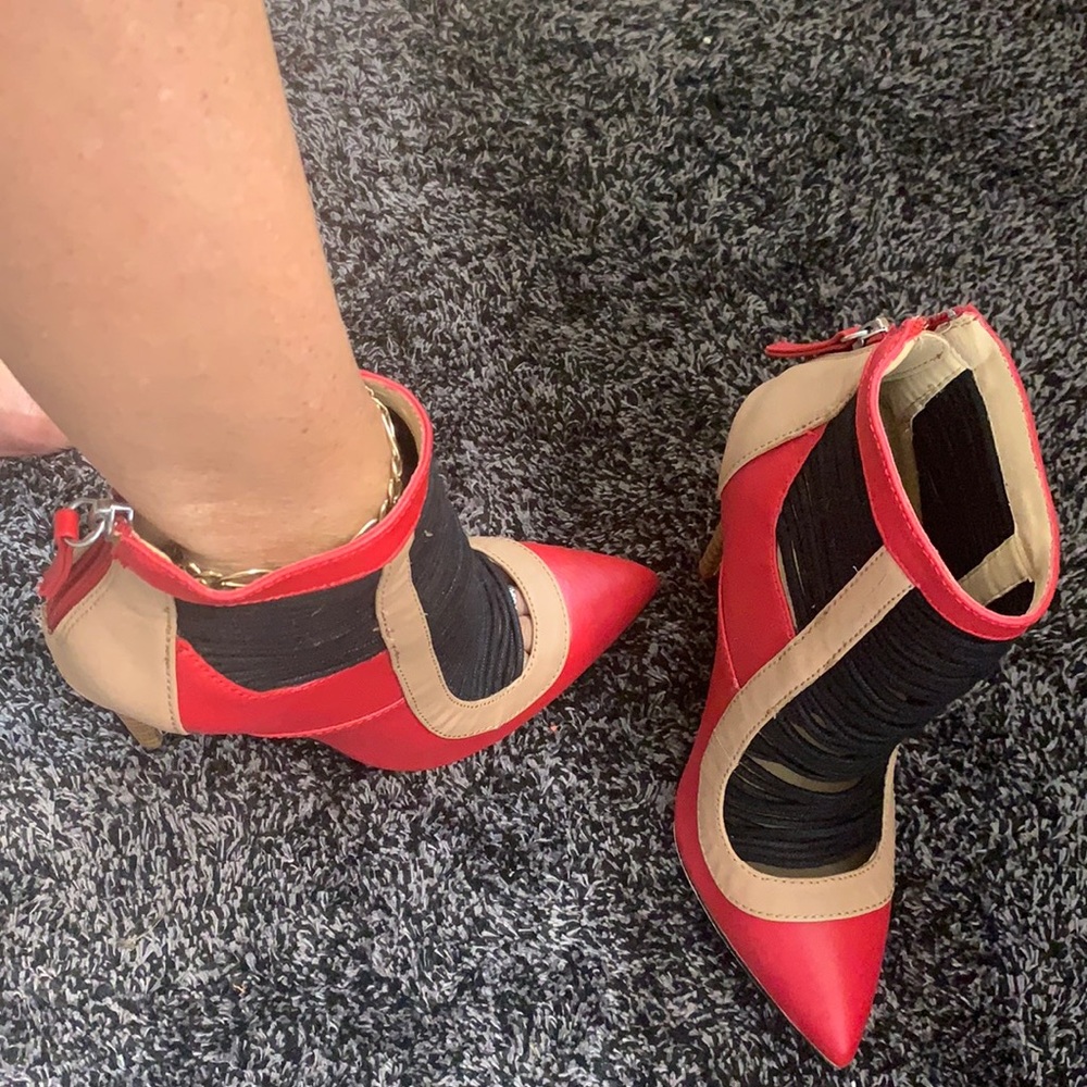Red ,Tan & Black high heel bootie